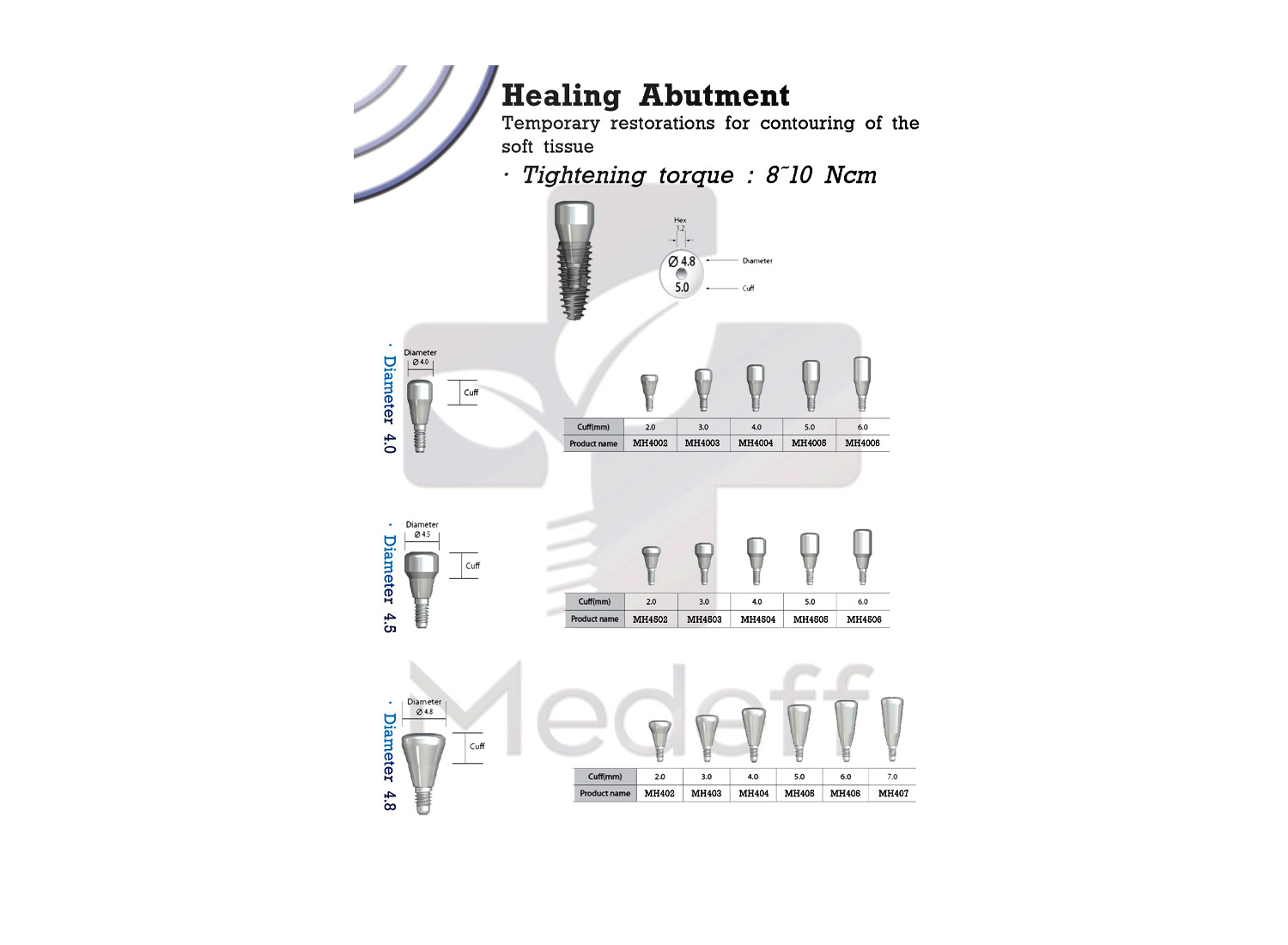 قطعه اباتمنت Healing Abutment قطر 4 میلی متر برند Medeff