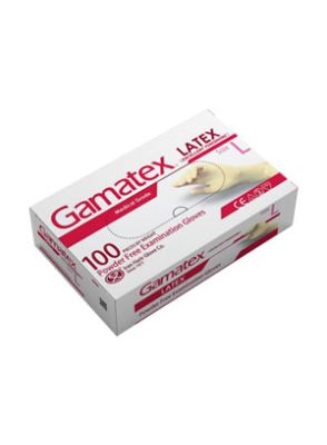 |دستکش معاینه لاتکس بدون پودر بسته 100 عددی برند GAMATEX