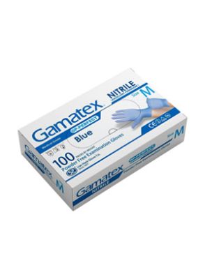 |دستکش معاینه نیتریل بدون پودر آبی  100 عددی برند GAMATEX