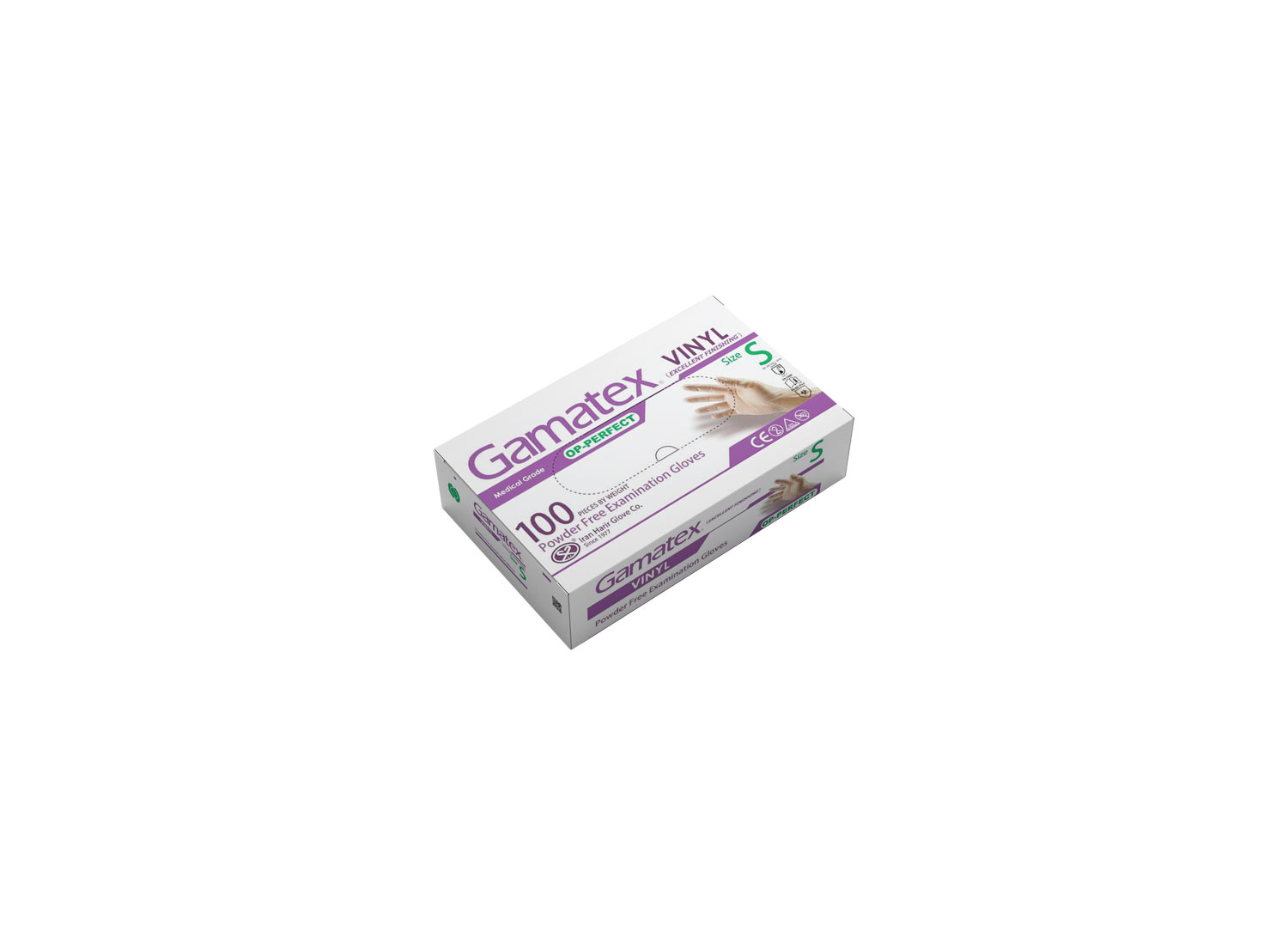 دستکش معاینه وینیل بدون پودر بسته 100 عددی برند GAMATEX